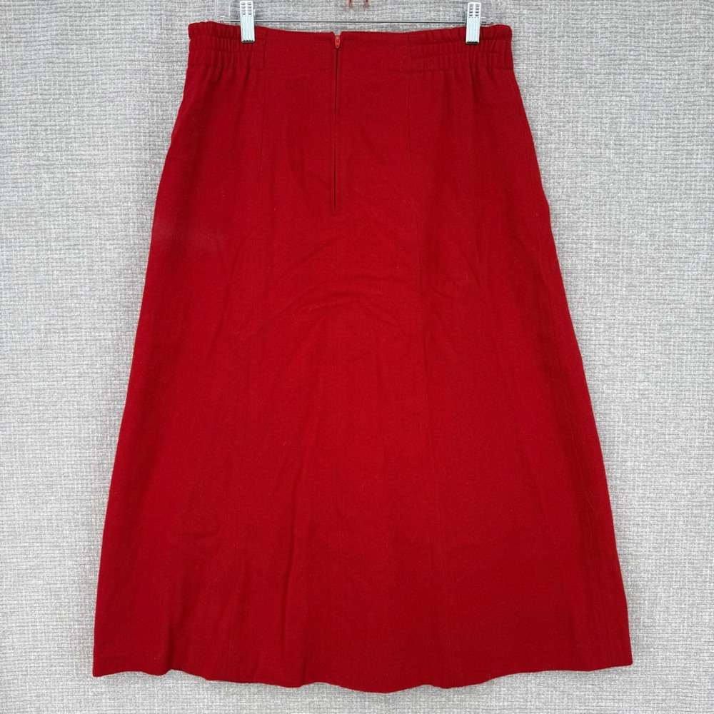 Vintage Talbots Midi Skirt Women Sz 14 XL Red Wool Pleated Minimalist Classic - Picture 2 of 8